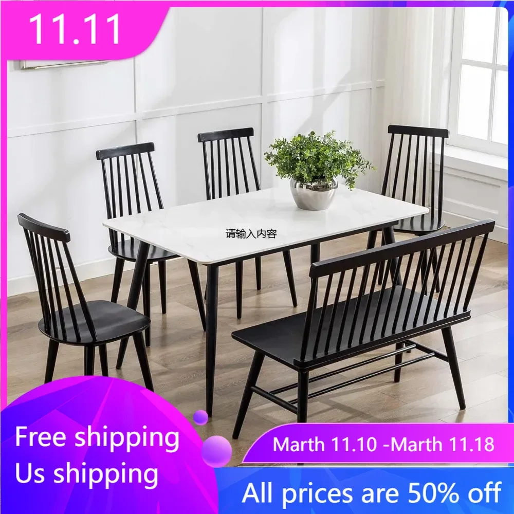 Dining Chairs Set of 4 Wood Dining Room Chair Black Spindle Side Kitchen Room Country Farmhouse Chairs Black