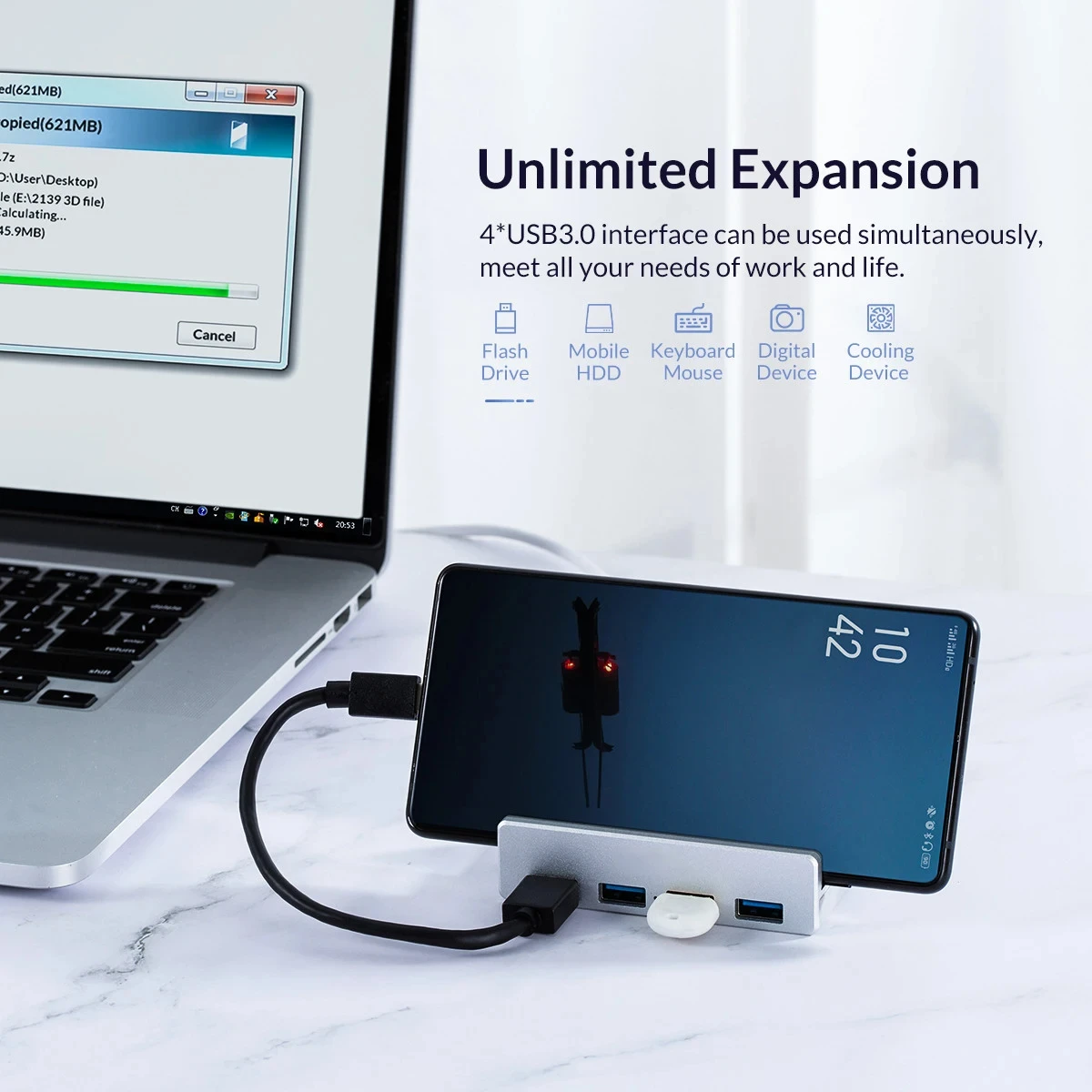 محور USB 3.0 مزود بإمدادات طاقة ، محول فاصل USB 3.0 ، موزع متعدد من نوع القصاصات ، 5G نقل بيانات عالي السرعة للكمبيوتر المحمول