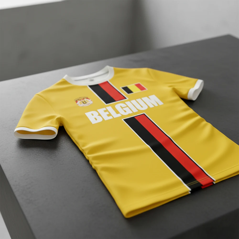 

New Belgium Football Jersey Men's Sports T-shirts Belgian Flag Street Oversized Tops Unisex Casual Maillot Football Team Uniform