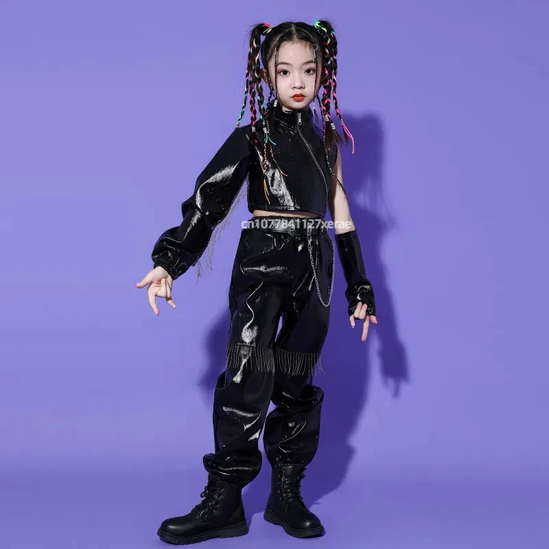 Costume de spectacle de danse jazz pour filles, spectacle de défilé pour enfants, modèle de mode de couleurs vives, ensemble de moto cool et tendance pour enfants
