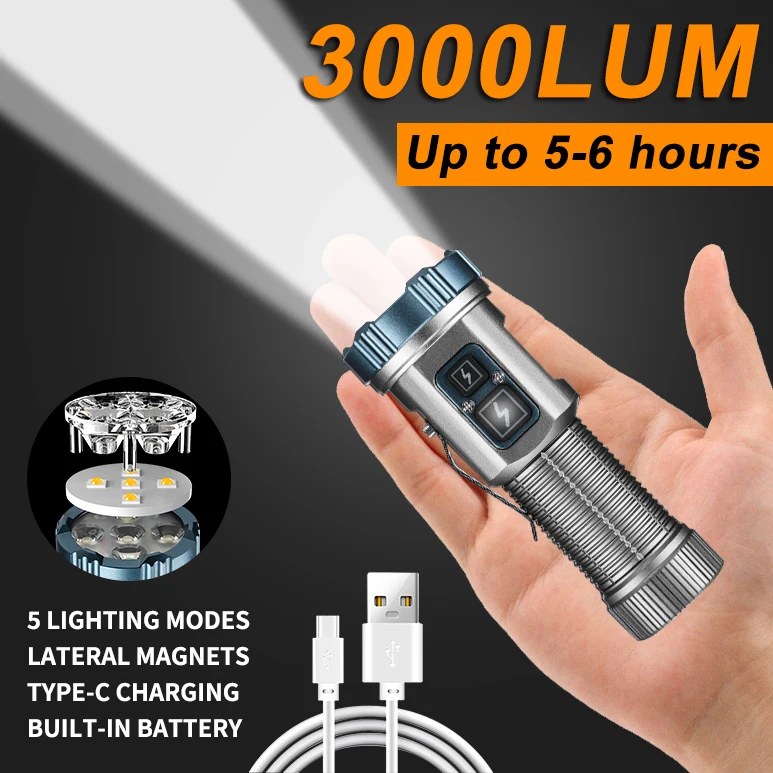 3000LM Mini Powerful Flashlight P35 LED Flash Light 9 Modes Waterproof Al Alloy Magnet Torch Multifunctional Camping Lantern