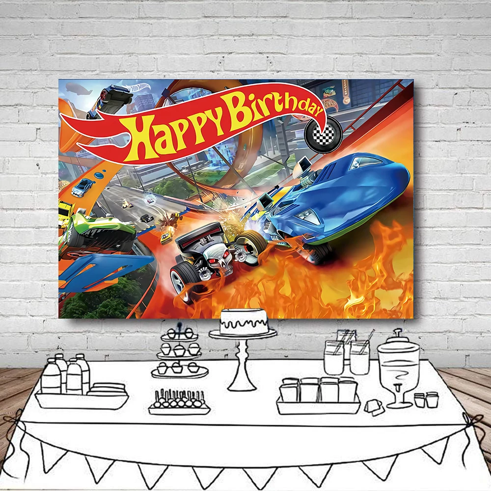 Racing Auto Motorrad Thema Junge Geburtstag Hintergrund Kinder Geburtstag Party Dekoration Banner Hot Wheel Fotografie Kulissen