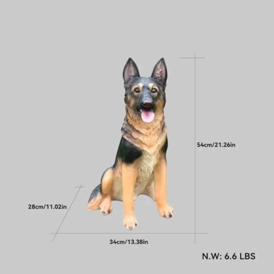 German Shepherd Garden Statue with Solar Lantern Reversible Sign Waterproof Resin, Brown/Black, Realistic Outdoor Decor for Yar