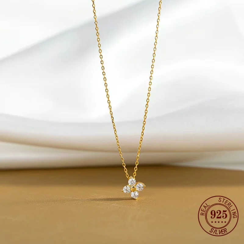 Somilia 925 prata esterlina super flash quatro 5a zircão colar para mulher simples ins ouro prata cor clavícula corrente jóias