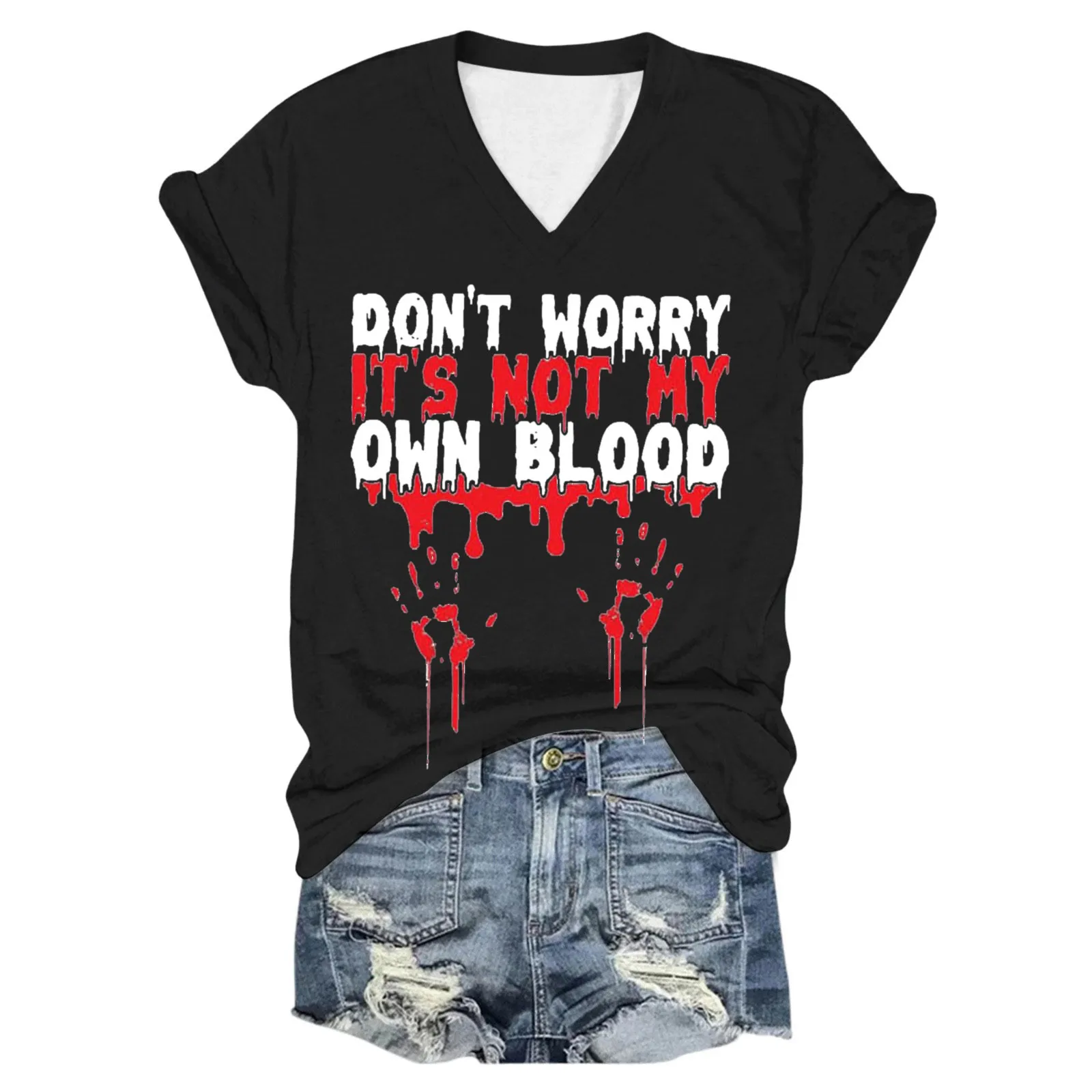 

Women Bloody Printed T Shirt Halloween Shirt With Blood Short Sleeved Shirt Blood Splatter Shirt Bloody Costume Solid Tee Shirts