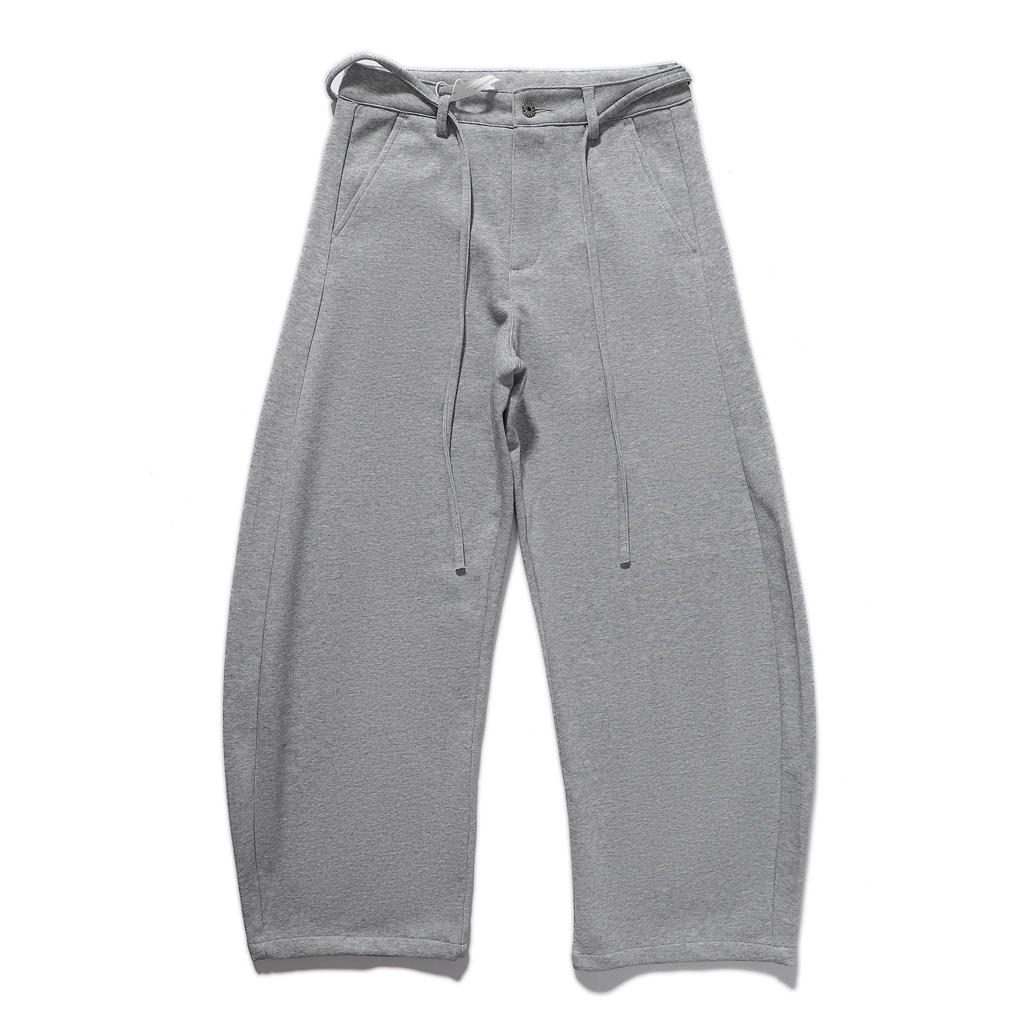 Men's Grey Wide Leg Sweat Pants Casual Drawstring Waist Baggy Curved Sweatpants Streetwear Vintage Barrel Pants Oversized