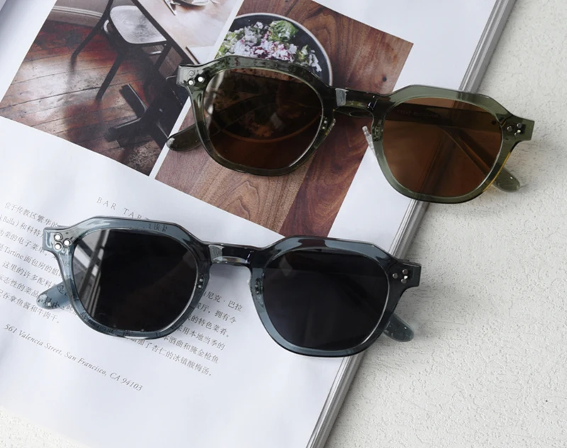 Peekaboo Retro-Sonnenbrille im koreanischen Stil für Damen, TR90-Rahmen, Polygon-polarisierte Sonnenbrille, UV400, männlich, grün, braun, 2023, Sommer – Detail 4