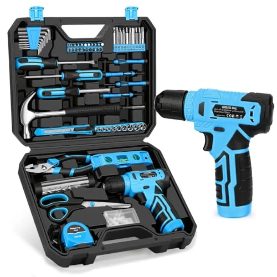 139-Piece Tool Set - Tool Kit with 8V Cordless Drill Driver in ToolBox Storage Case General Household Drill Set for Home Repair