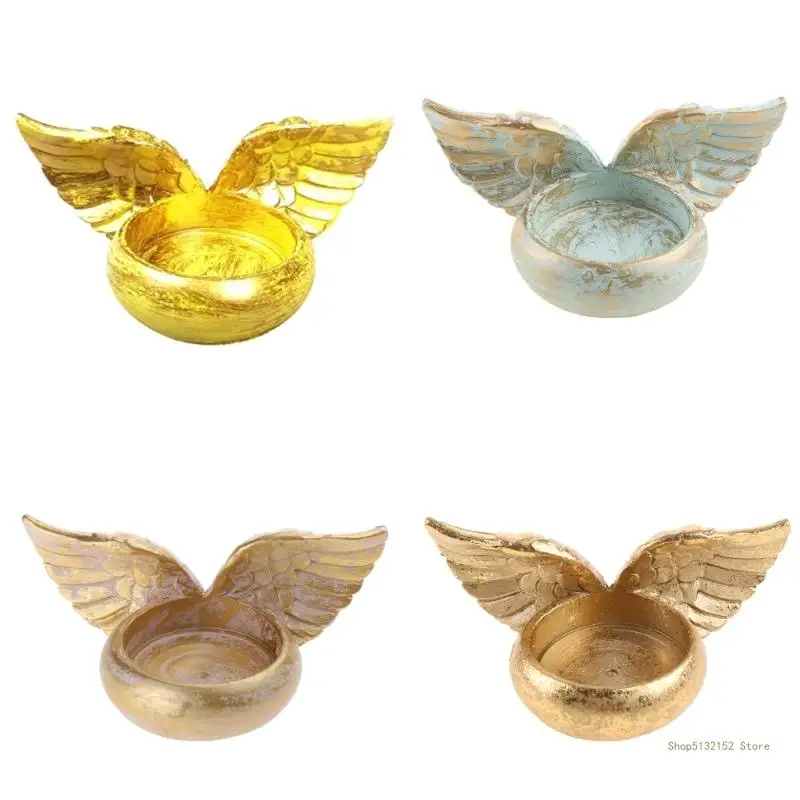 QX2E Angel Wings Holder Resin Statue Home Decoration Prayer Candlestick for Home Wedding Christmas Church