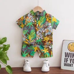 Kids Clothes Summer Boys Girls 3d Print Floral Short Sleeved Set Children Shirt Short Sleeved Beach Style Casual Two-Piece Set