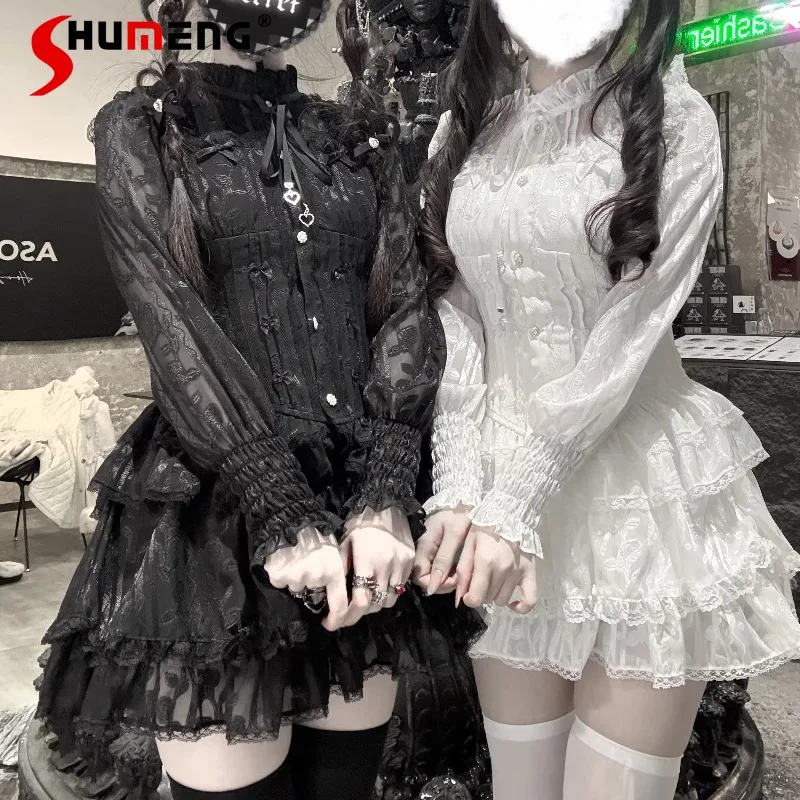 

Japanese Lolita SC Mine Series Mass-produced Lace Suit Pumpkin Pants Rose 2-colors Single-breasted Tops Shirt Shorts 2-piece Set