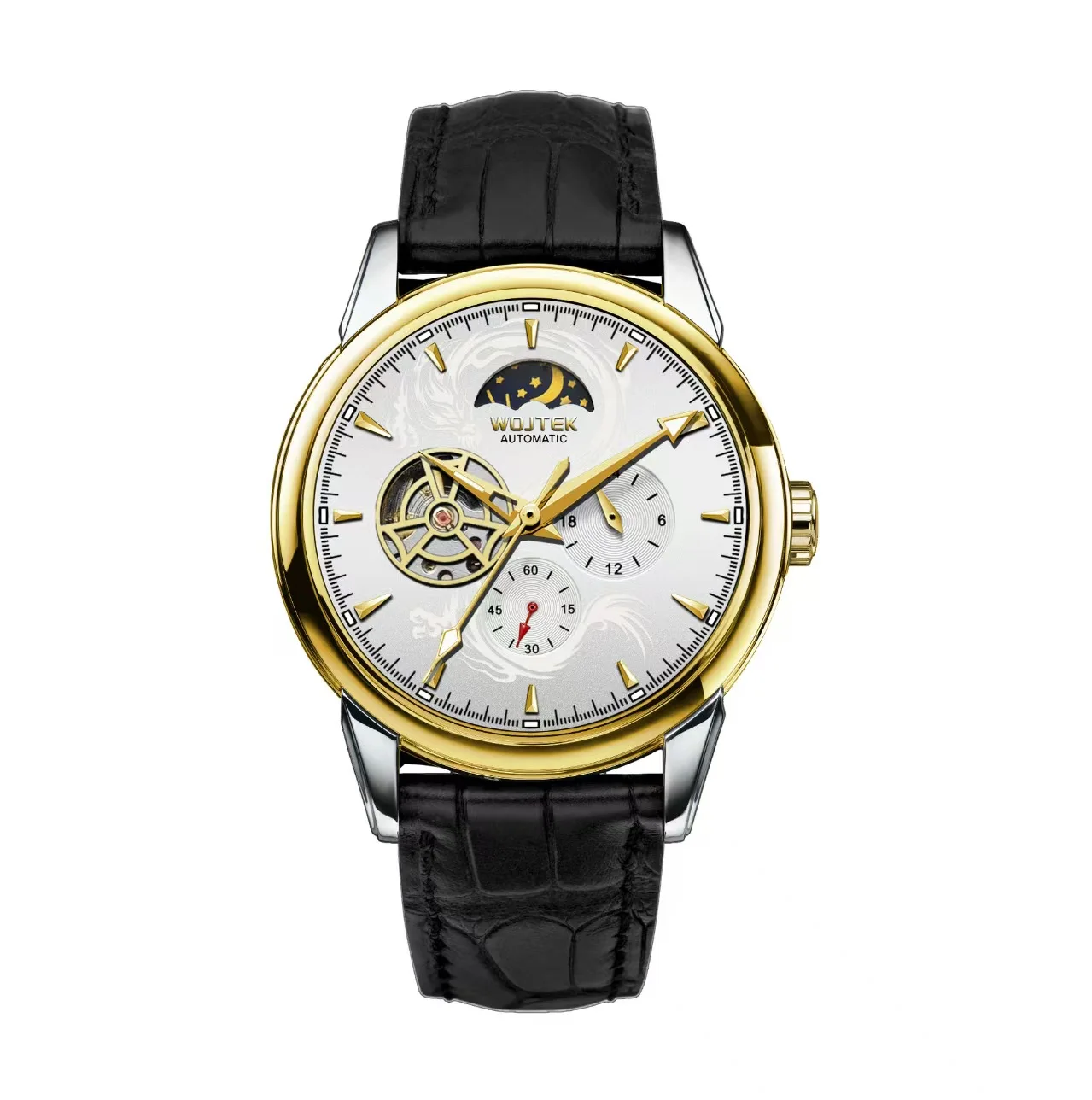 WOJTEK 910 Explosion Series Men Automatic Mechanical Watch, Fashion Qinglong Luminous Waterproof Steel Belt Business Men Wristwa