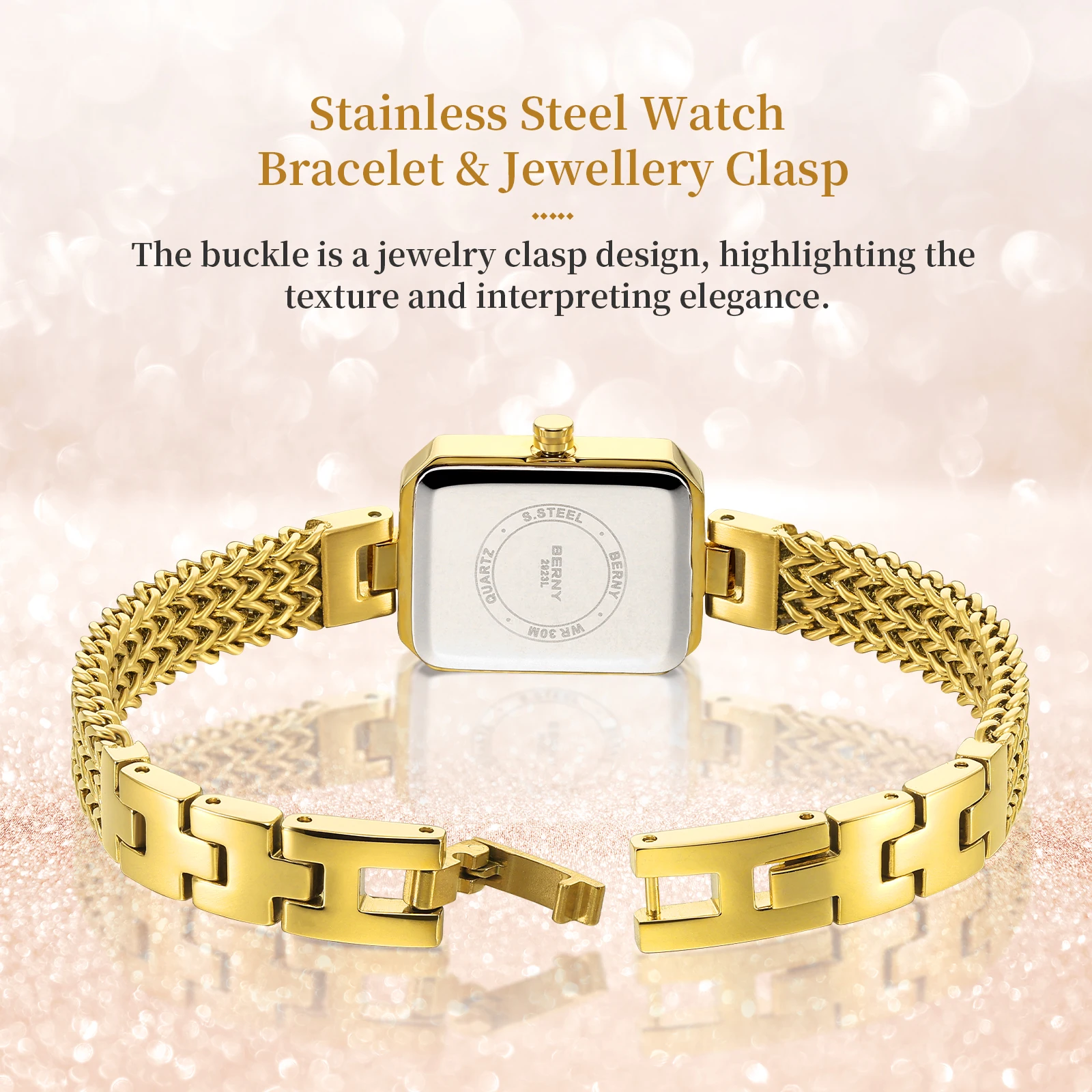 BERNY Gold Women's Watch Jewelry Wristwatch Luxury Colorful Stone Bracelet Set Quartz Minimalist Multicolor Small Ladies Watches - Image 6