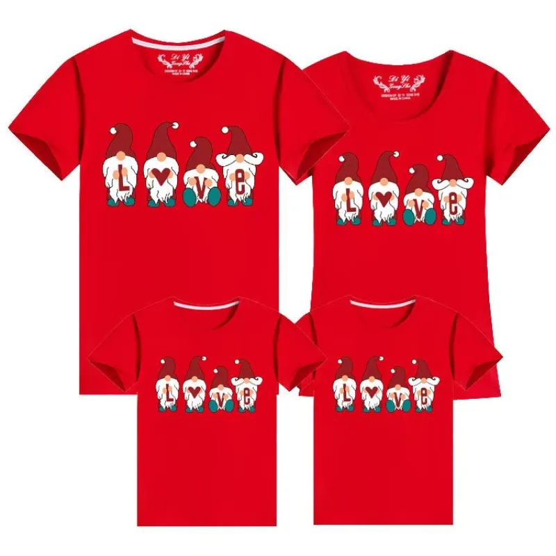 New Christmas Mom Dad And Me Clothes Adult Kids T-shirt Baby Kids Short Sleeve Cotton Print Tshirts Family Look Matching Outfits