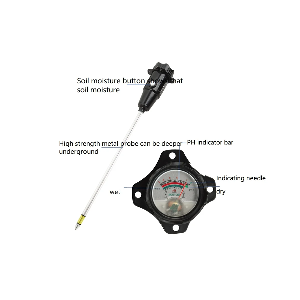 Long Probe Deep Soil PH Moisture Meter 2 In-1 Tester-Professional Test Hygrometer for Large Pot Plants Gardening Farming