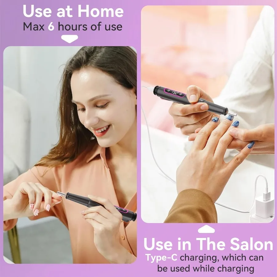 เครื่องเจียรเล็บไร้สายไฟฟ้าสำหรับเล็บอะคริลิคเจลผงมืออาชีพเครื่องมือทำเล็บมือเล็บเท้าแบบพกพา 5 ความเร็วและ 1