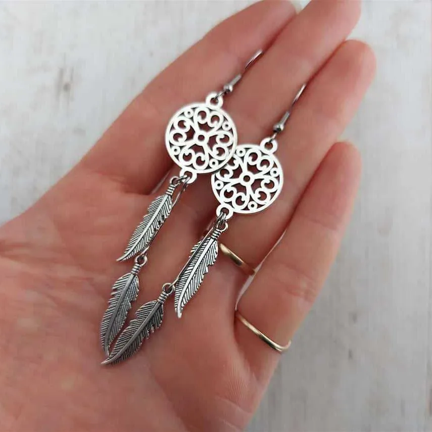 Dreamcatcher Earrings Feather & Dream Catcher Earrings Boho Southwest Gift