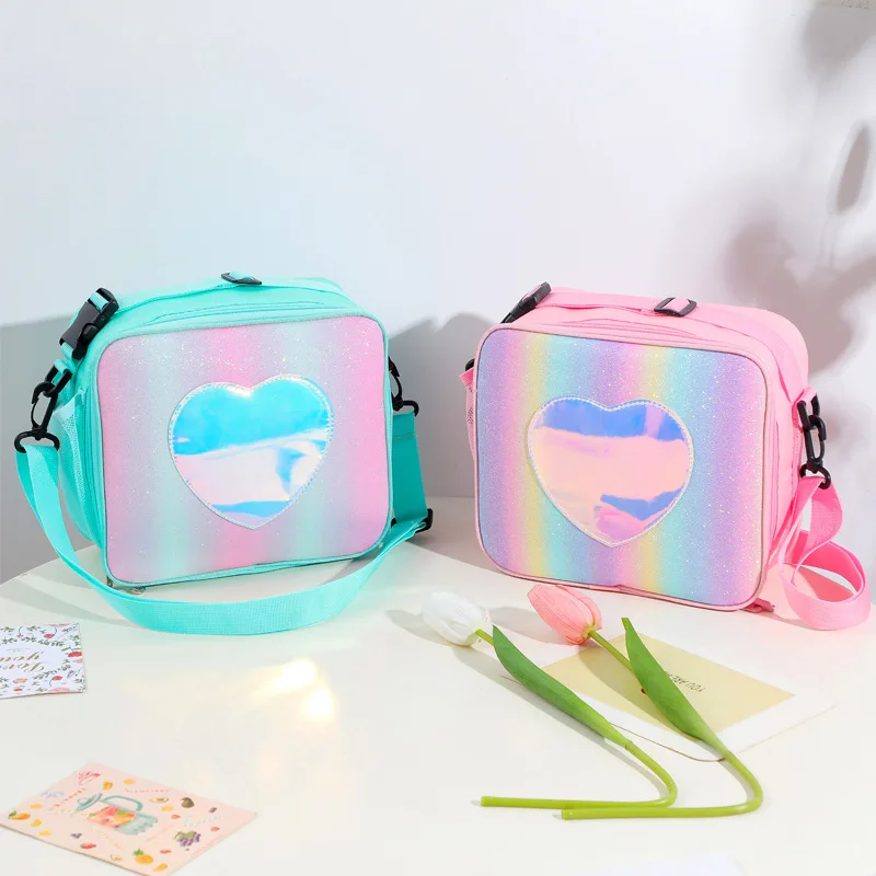 Laser lunch bags for women colorful thermal insulation bento picnic bags girl\'s simple one shoulder bag outdoor backpack