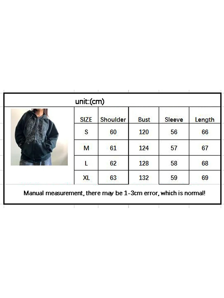 Women y2k Letter Print Hoodies Fashion Punk Jackets Streetwear Goth Harajuku Oversized Zip Up Casual Hoodie 2024 New Streetwear