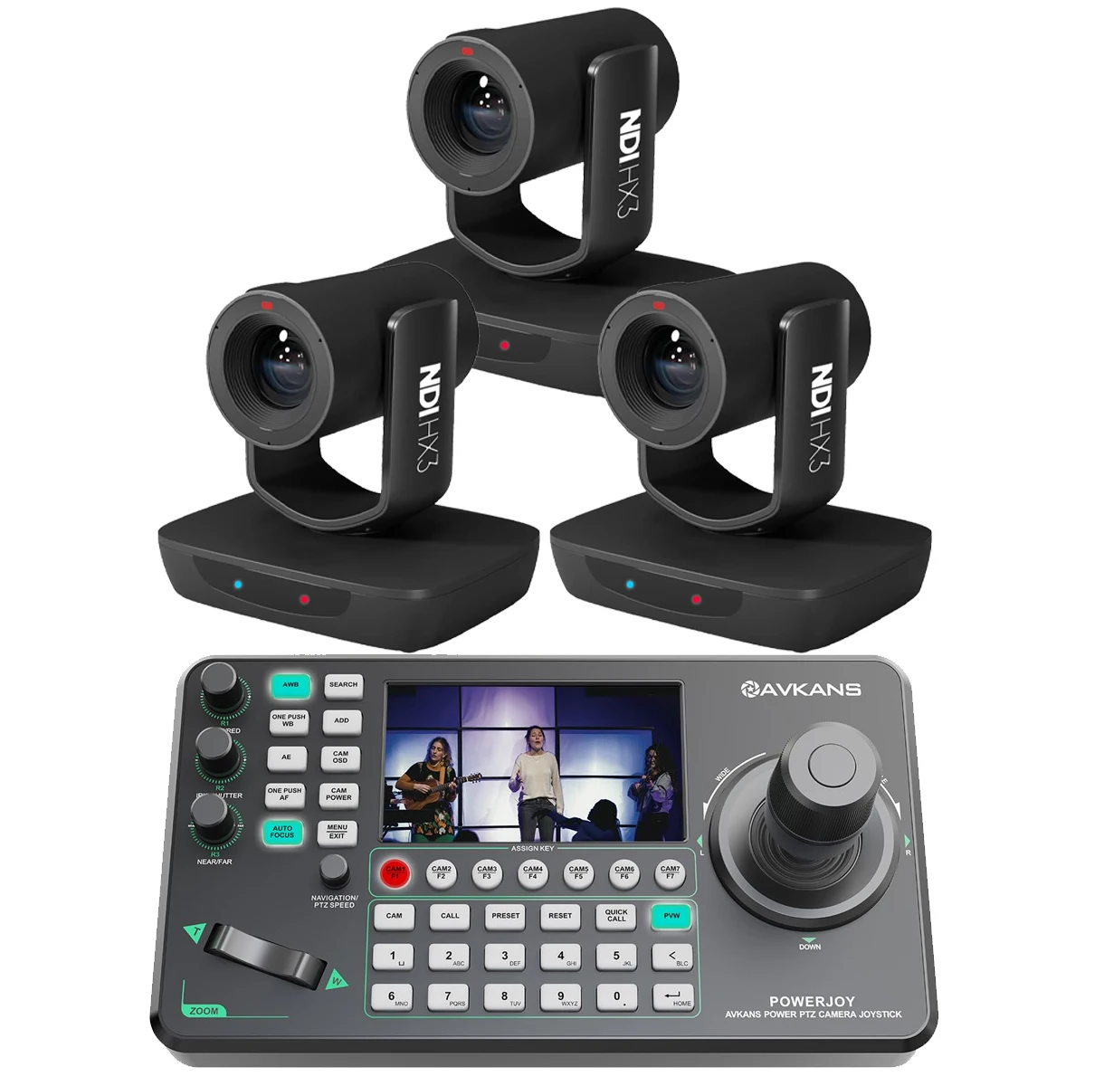 

AVKANS PTZ Camera HDMI AI Auto-Tracking PTZ Camera 20X Optical Zoom(3pcs), PTZ Controller PoE for Church Worship Education
