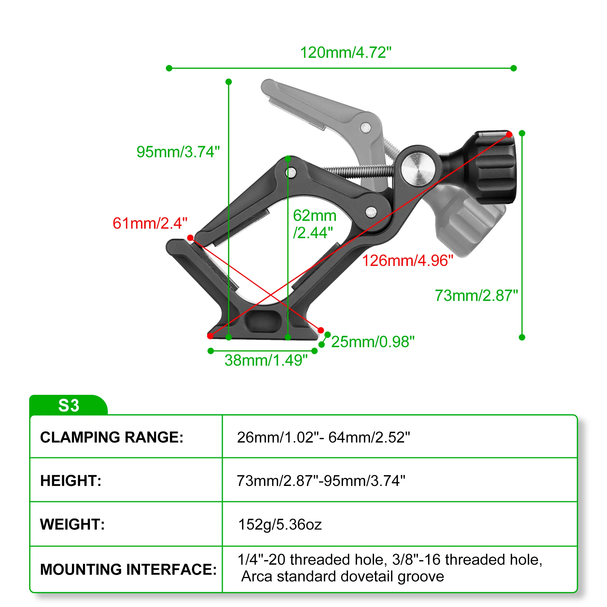 FANAUE Adattatore per montaggio su treppiede binoculare compatibile con telescopio da 26-64 mm di diametro con vite da 1/4\