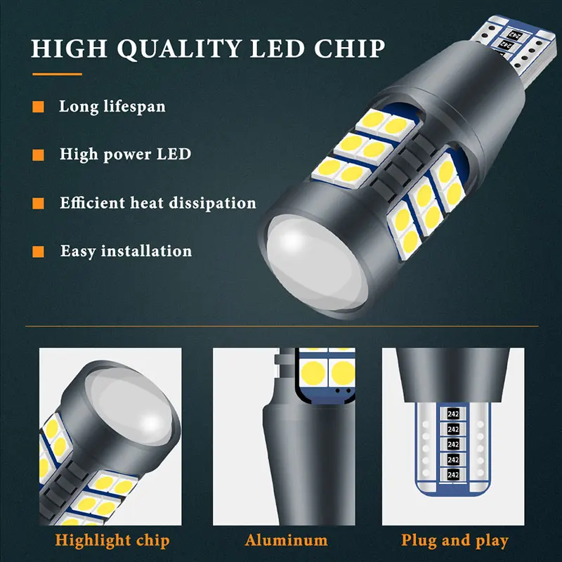 2pcs T15 W16W LED 912 921 906 904 902 Canbus Backup Lights Tail Brake Lamp Replace For Car Reversing Light Car LED 3030 Bulb 12V