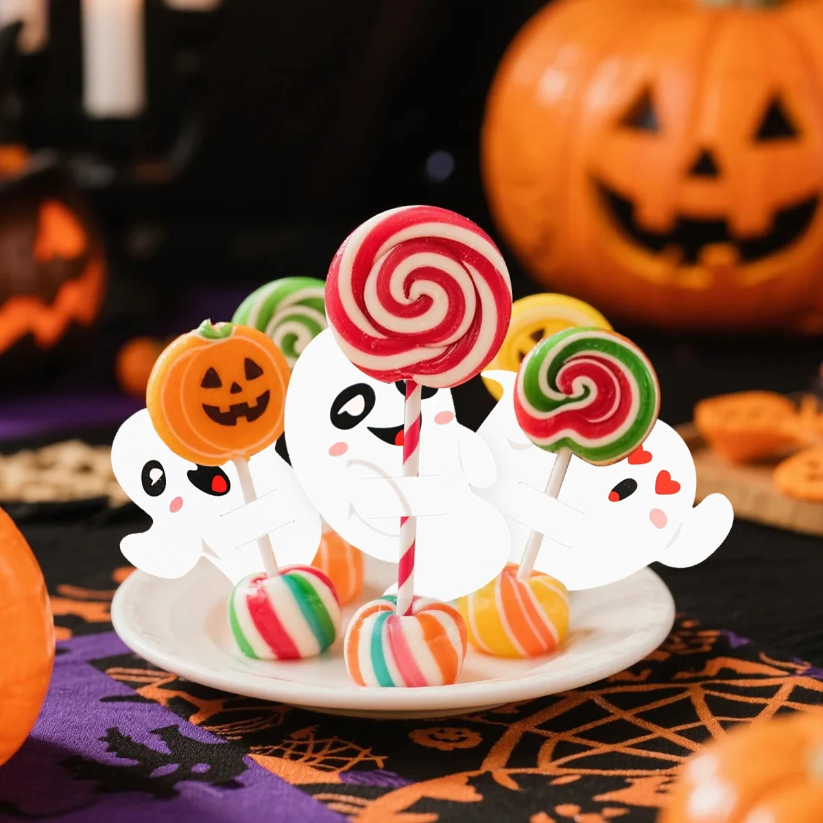48 Stück Geister-Lutscherhalter, Happy Halloween Lutscher-Dekoration, Papierkarte, Trick or Treat Süßigkeiten-Set, Kinder-Halloween-Party – Detail 5