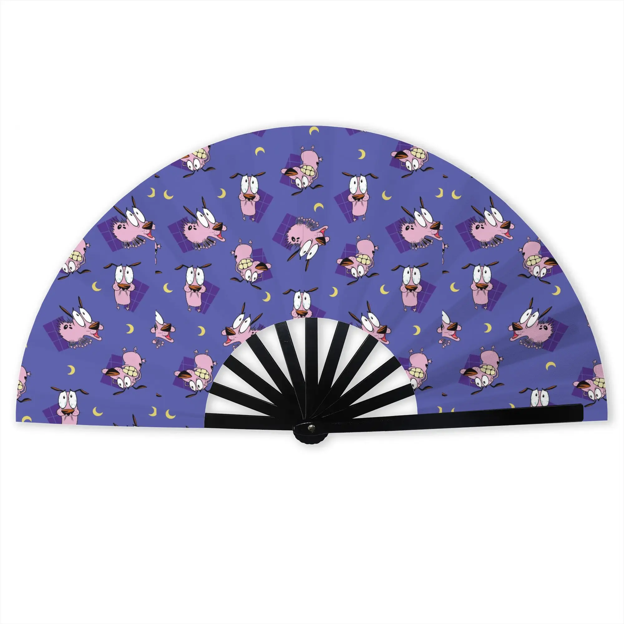 Éventail pliant « C-Courage The Cowardly Dog » en tissu polyester, accessoire estival rafraîchissant, éventails décoratifs