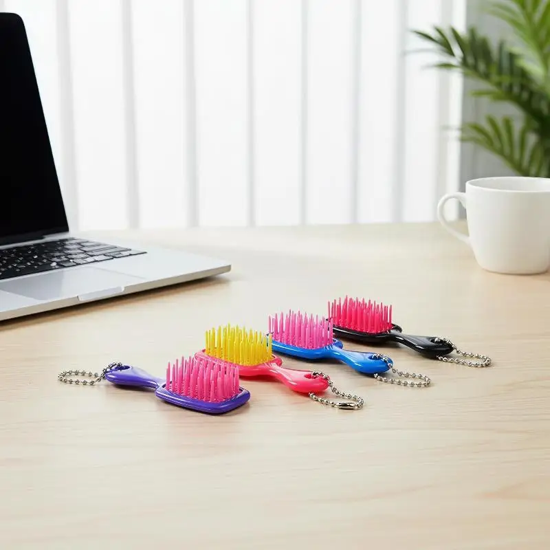 {#} Mini Hair Brush Keychain Portable Air Cushion Massage Comb Colorful Plastic Pocket Hairdressing Tool For Bag Pendant Travel