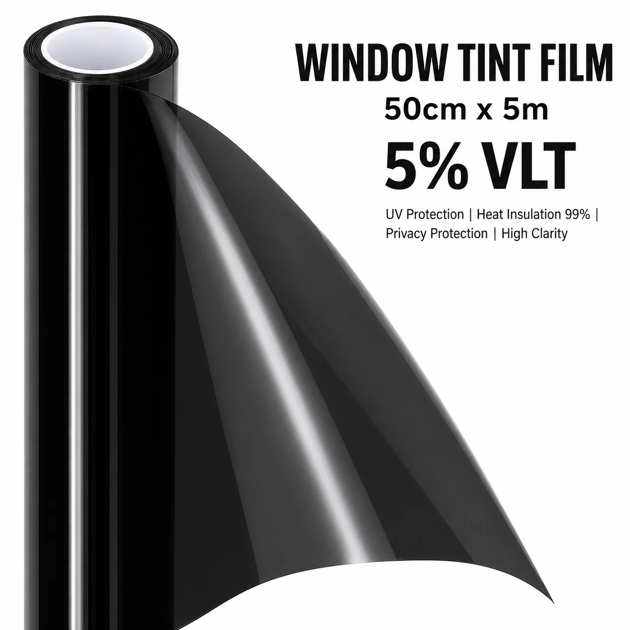 

5% VLT Limo Black Nano Ceramic Car Window Tint Film 50cmX500cm Windshield Safe Privacy Tint Peel Drape Vehicle Glass Roll UV Sun