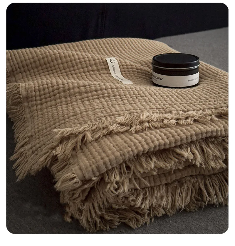 Cotton Thickened Gauze Blanket Summer Quilt Office Sofa Nap Shawl Blanket Nordic knitted Air Conditioner Blanket
