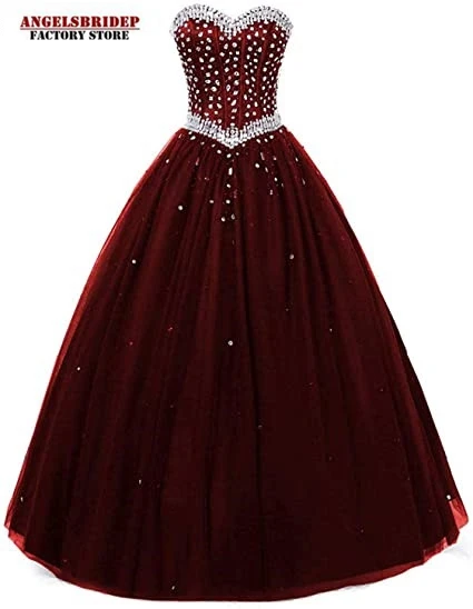 

ANGELSBRIDEP Sweetheart Luxury Crystals Quinceanera Dress Tulle Ball Gown Vestidos De 15 Anos Beadings Sweet 16 Dress Plus Size