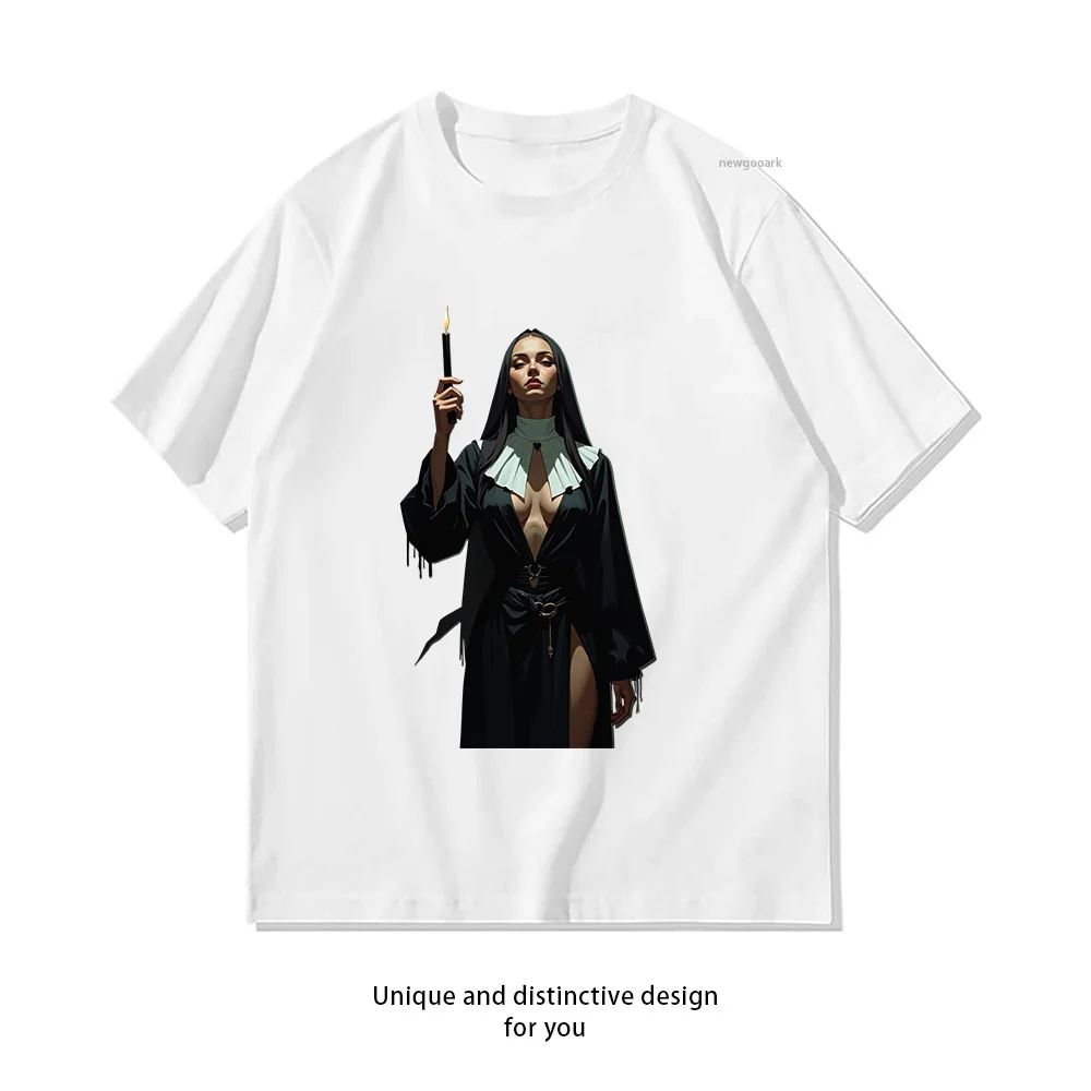 Mystic Nun Candle Light  Casual Cotton Short Sleeve Tee for Men Women