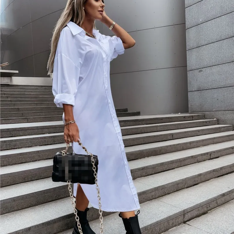 

Women Turn-down Collar Long Sleeve Casual Office Blouse Tops Spring Summer Simple White Black Button Loose Blouse Shirts Female