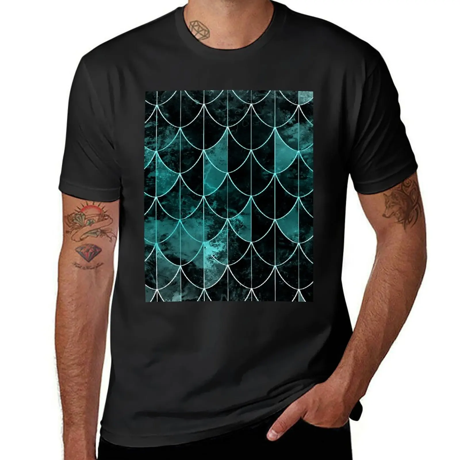 

Mermaid scales. Mint and black. T-Shirt anime stuff luxury designer hippie clothes black t-shirts for men
