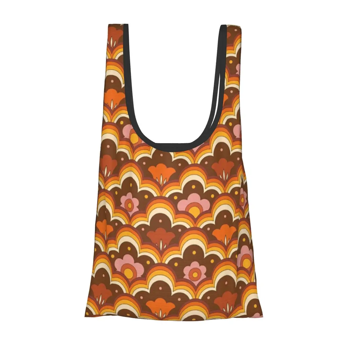 

70s 60s Retro Psychedelic Flower Power, Floral Pattern Portable Tote Large Capacity Shopper Bag Groceries Handbag Shoulder Bag