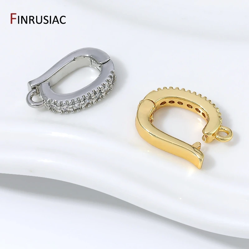 18K Gold Plated Brass Hinged Necklace Enhancer Bail Clip,Zircon Snap On Pendant Connector Clasps for DIY Jewelry Making Findings view 3