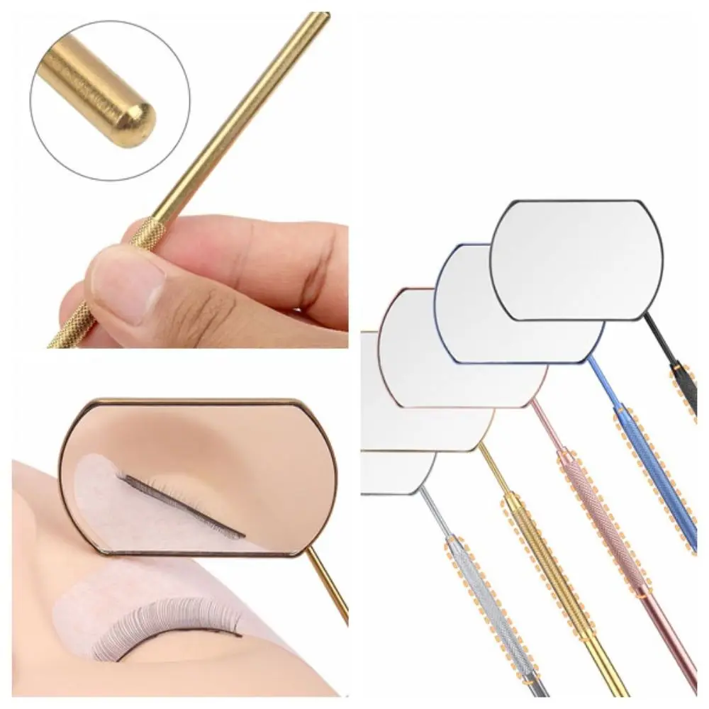 Stainless Steel Eyelash Mirror with Long Handle False Eyelash Extension Inspection Handheld Mirror Lightweight Rectangle