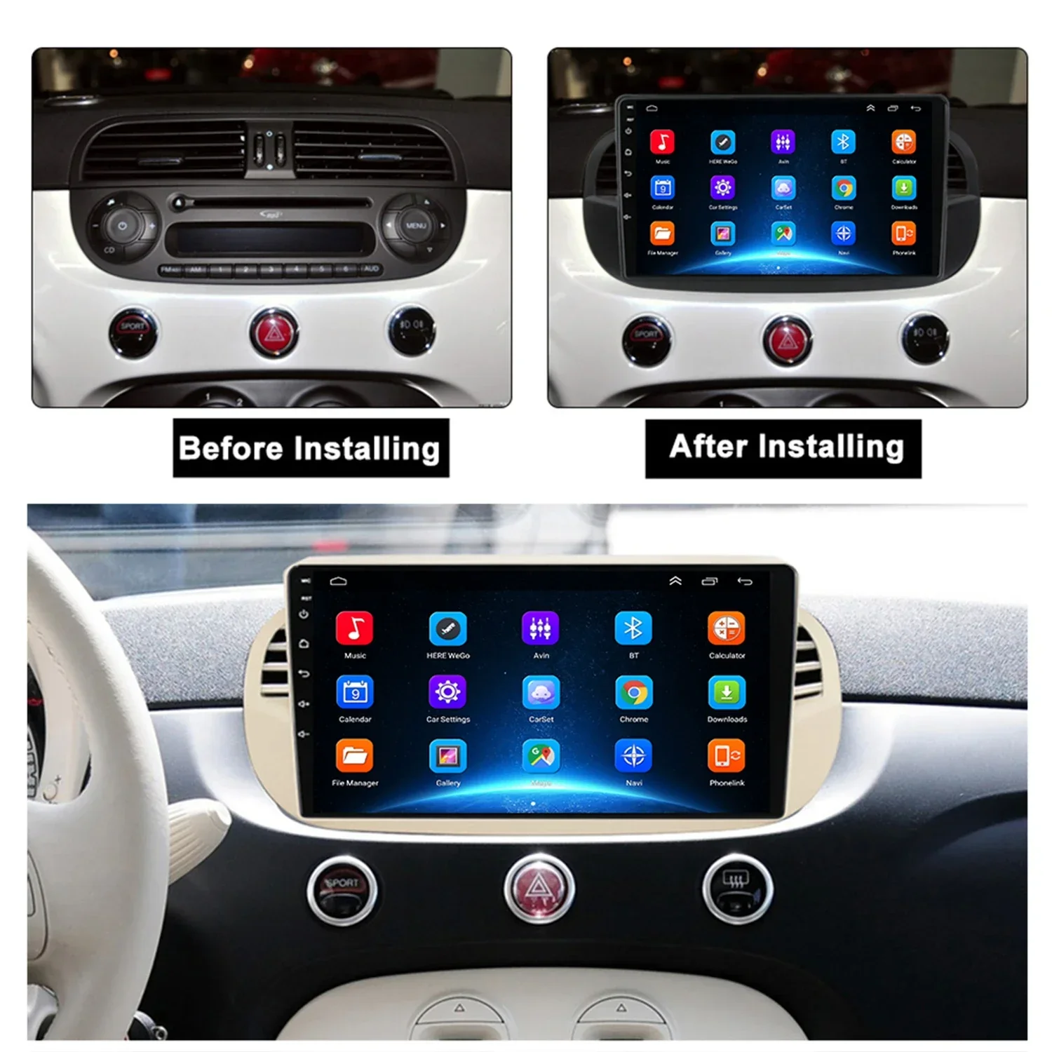 Android Auto Car Radio Carplay for FIAT 500 2007-2015 Audio Stereo GPS Multimedia Player WIFI Bluetooth CarPlay 4G-LTE