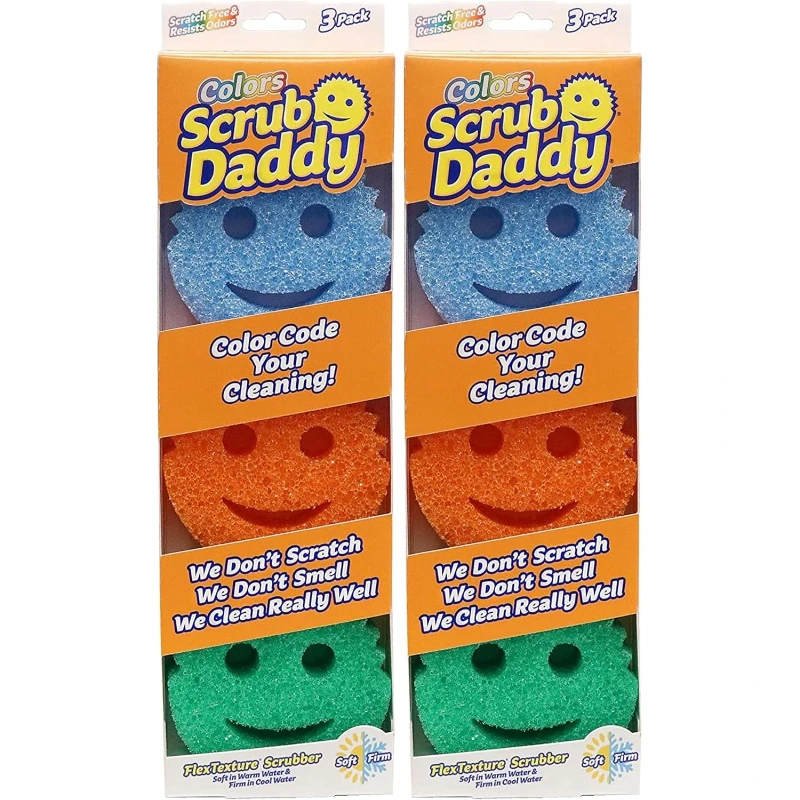 6 Esponjas Mágicas de Doble Cara con Sensor de Temperatura Scrub Daddy Smile para Lavar Platos y Limpiar