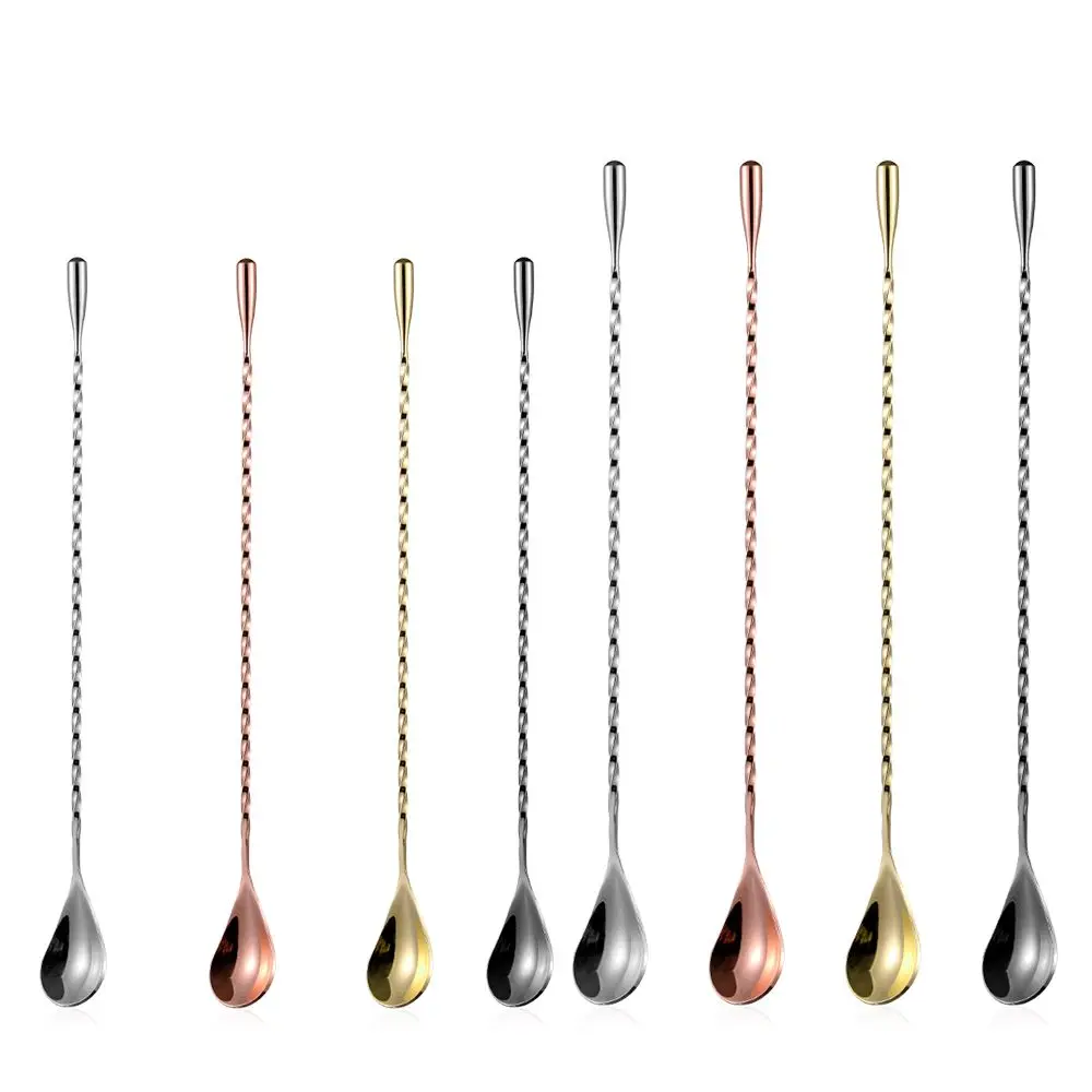 Durable Metal Cocktail Spoons Eco-Friendly Teadrop Spoon Spiral Mixing Stirring Bartender Tools High Quality Bartender Tools