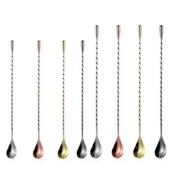 Trwałe metalowe łyżki koktajlowe Ekologiczna łyżka Teadrop Spiralne mieszanie Narzędzia barmańskie Wysokiej jakości narzędzia barmańskie