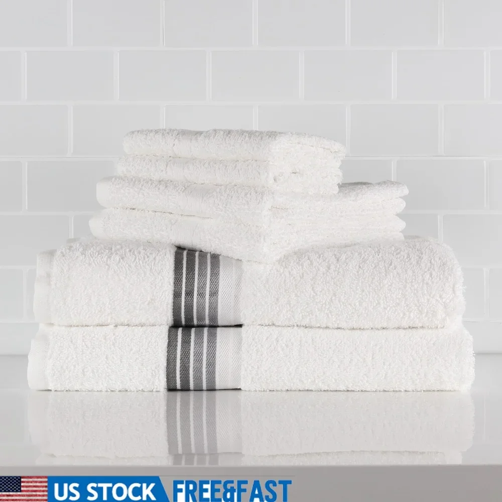 

100 Cotton 6 Piece Towel Set Super Soft Absorbent Bath Hand Washcloths Oeko-Tex Certified Easy Care Durable Bathing Essentials