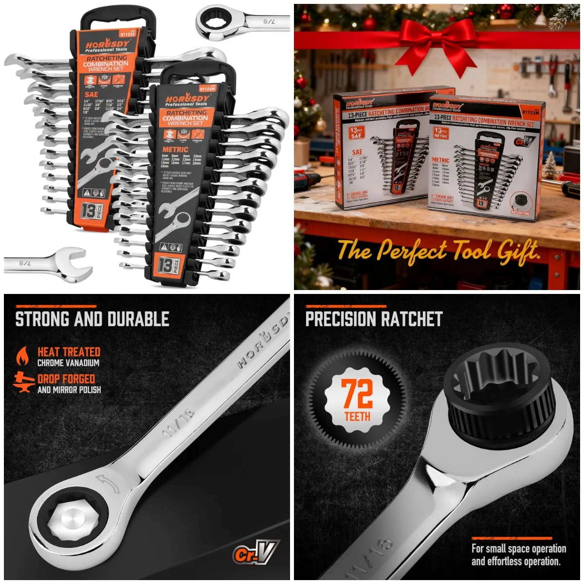 

26-Piece Ratcheting Wrench Set | Metric & SAE | 72-Tooth, Chrome Vanadium Steel, 6-19mm & 1/4'-3/4'