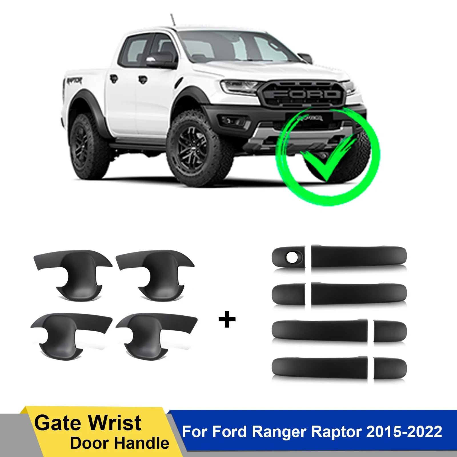 

ABS Matte Black Door Insert Handle Bowl Cover for Ford Ranger Raptor 2015 2016 2017 2018 2019 2020 2021 2022