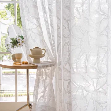 New Style American French Three Dimensional Screen Curtain Balcony Light Transmitting But Non Transparent Mesh Big Leaf Cream