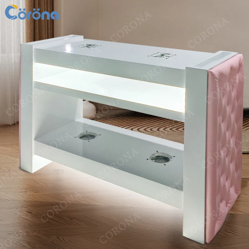 Wooden Manicure Table Nail Desk With Vent Fan And LED Lamp For Salon Use