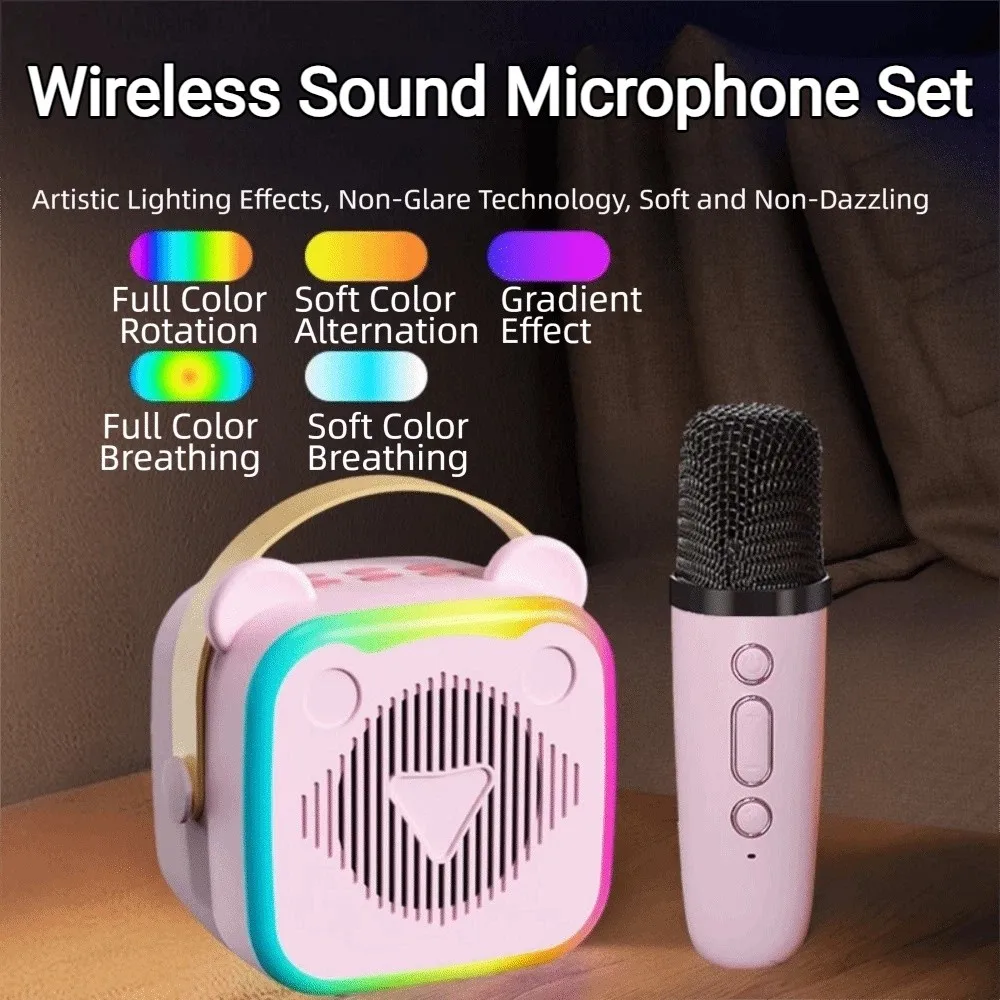 

Портативная мини-караоке-система с разъемом 3,5 мм, USB-зарядкой, мини-Bluetooth-аудио и беспроводными микрофонами, прочная и долговечная