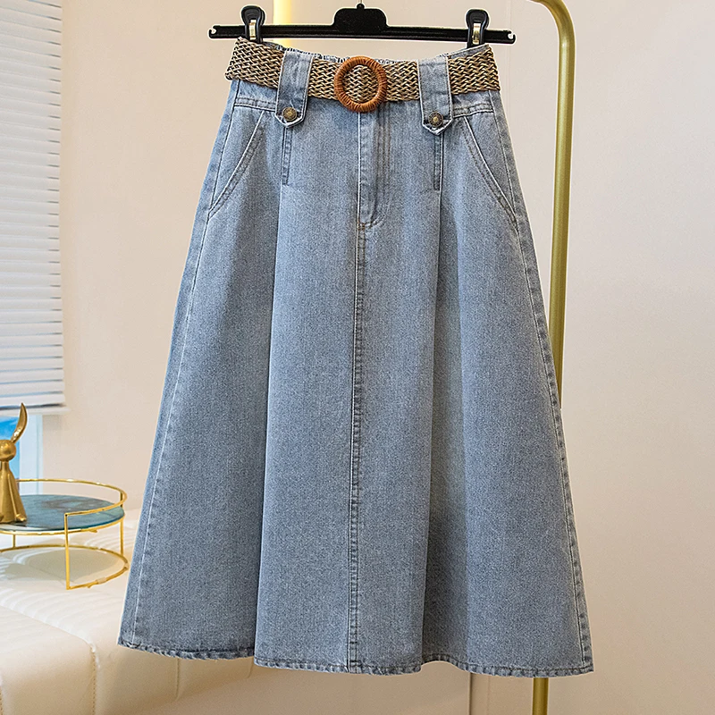 

Новая женская джинсовая юбка миди с высокой талией в стиле ретро для весны и осени, модная, для повседневной носки, художественная, с высокой талией