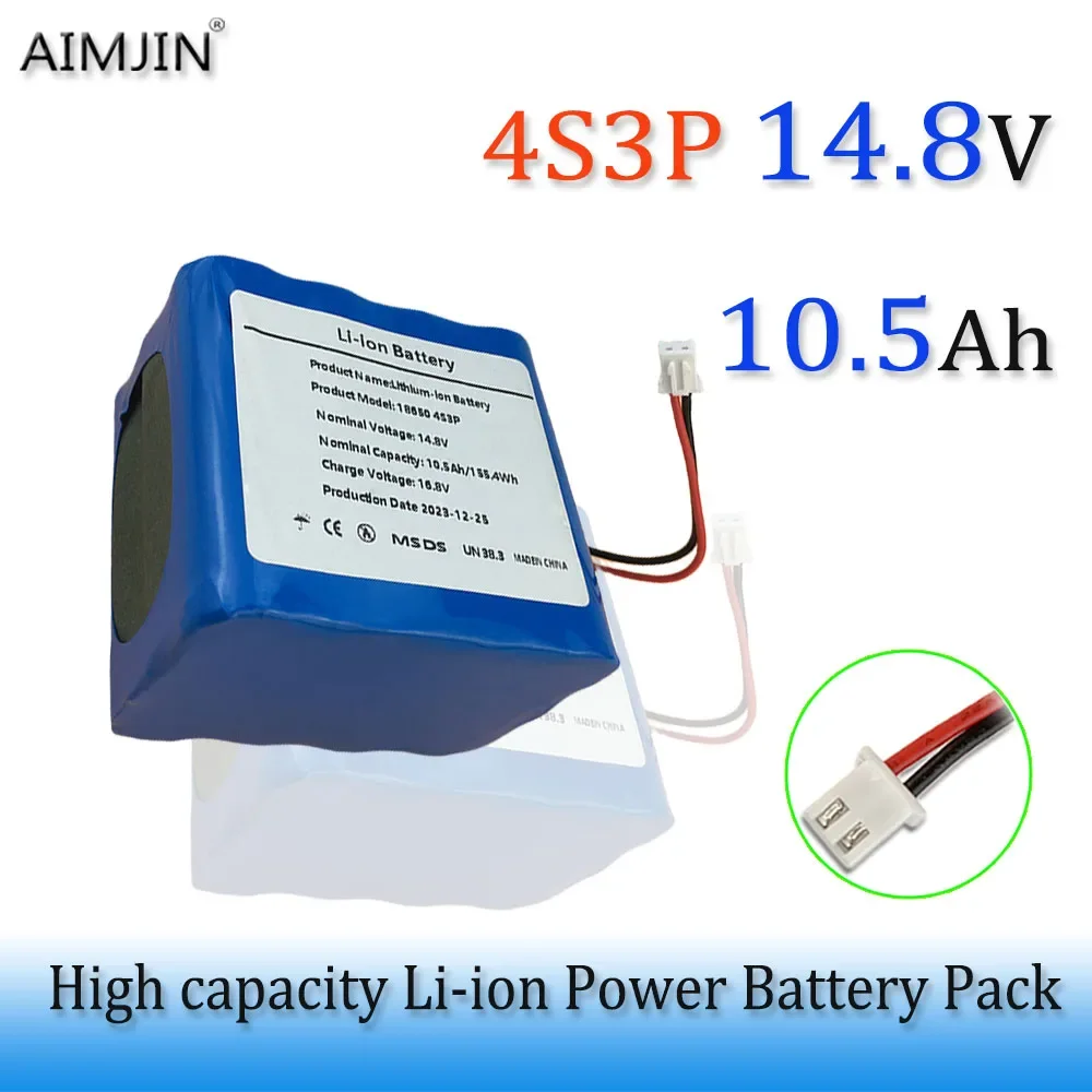 

14.8V 10.5Ah High Capacity 18650 4S3P 16.8V Rechargeable Li-ion Power Battery Pack 155.4Wh High-Power